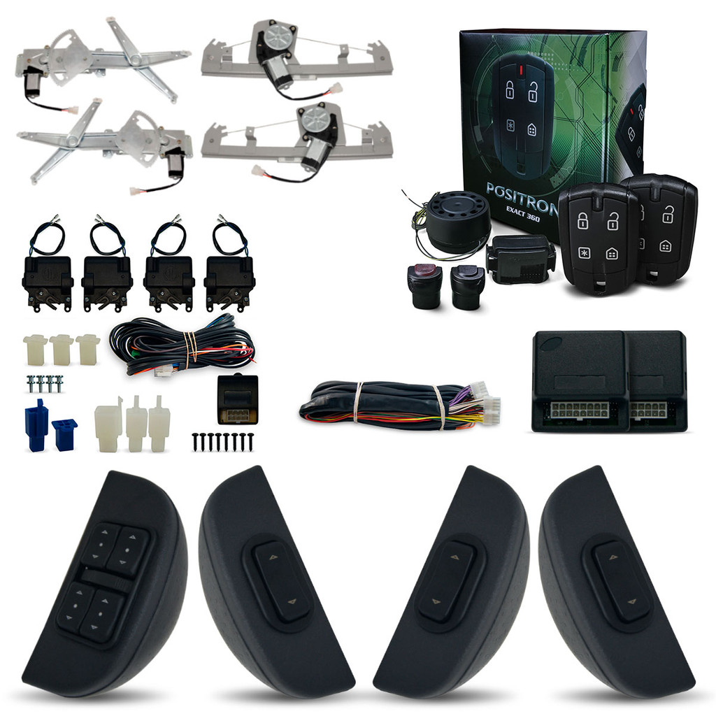 Kit Vidro Eletrico, Trava e Alarme Positron Celta Após 2012 Prisma 4 Portas Completo Inteligente