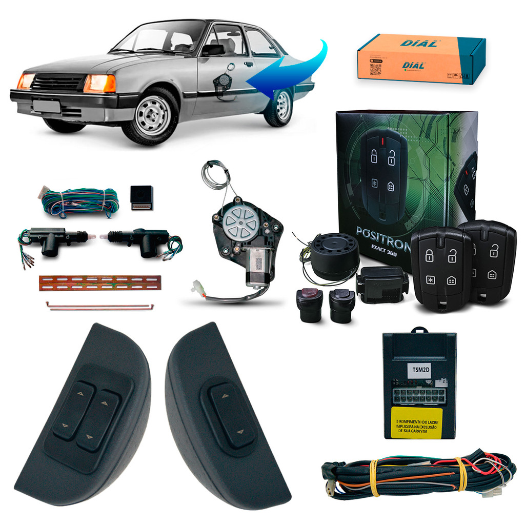 Kit Vidro Elétrico Chevette Chevy Marajo (1983-1992) Trava + Alarme Positron