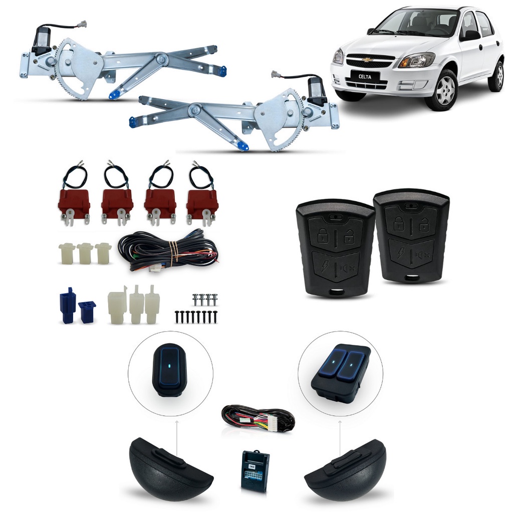 Kit Vidro Eletrico+trava+alarme Celta 4p Diant. 2010 Azul