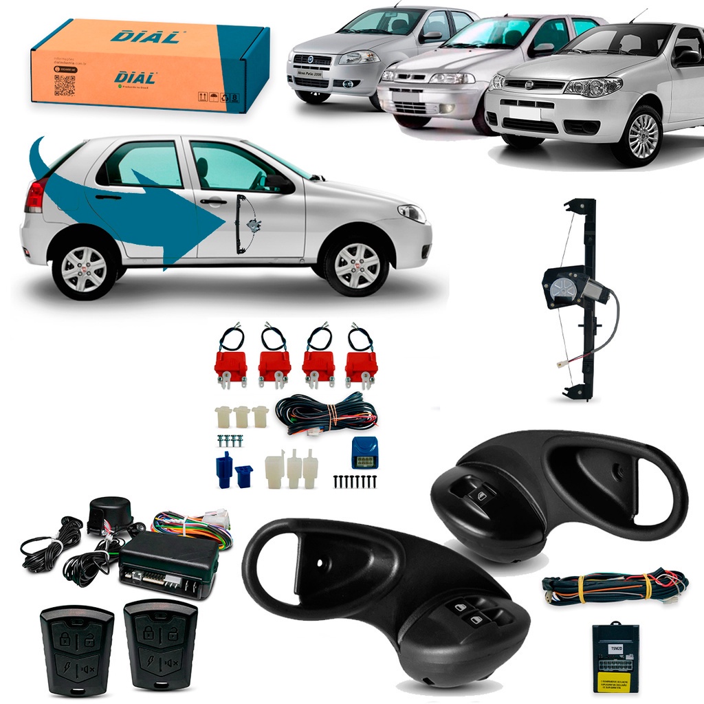 Kit Vidro Eletrico Siena Fire El Elx Dianteira Trava Alarme