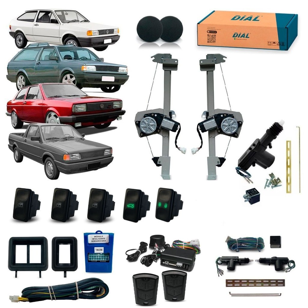 Kit Vidro Elétrico Gol Quadrado Gti + Trava + Alarme + Malas