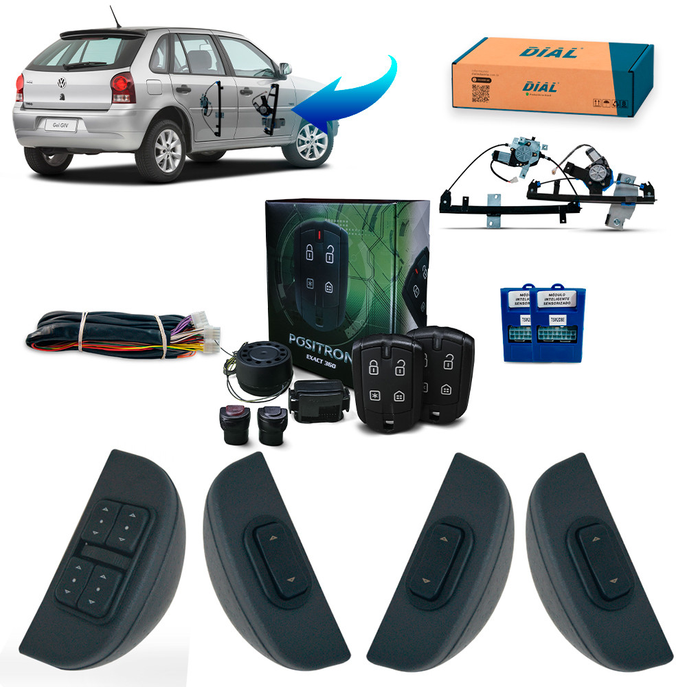 Kit Vidro Elétrico + Alarme Positron Gol G4 Parati 4 Portas Completo Inteligente