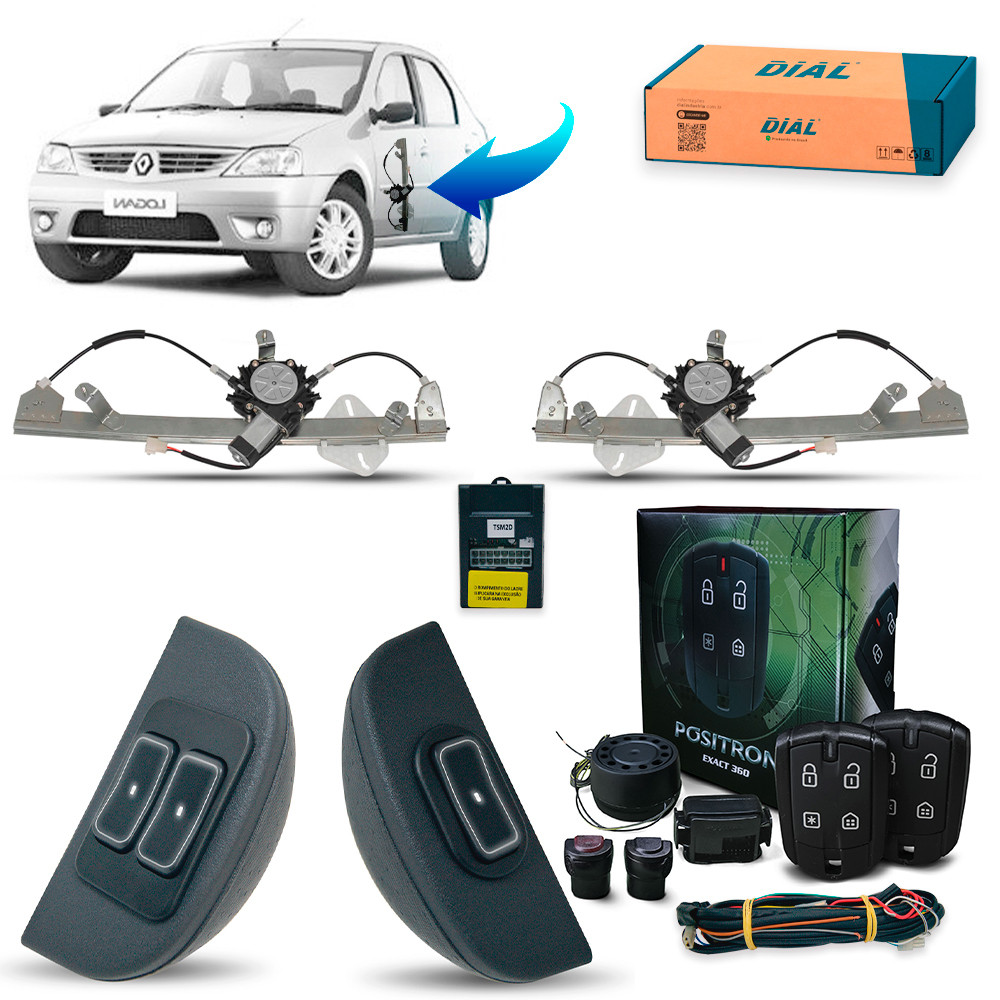 Kit Vidro Elétrico + Alarme Positron Logan 4 Portas Dianteiro (10/13) Ultraled Branco