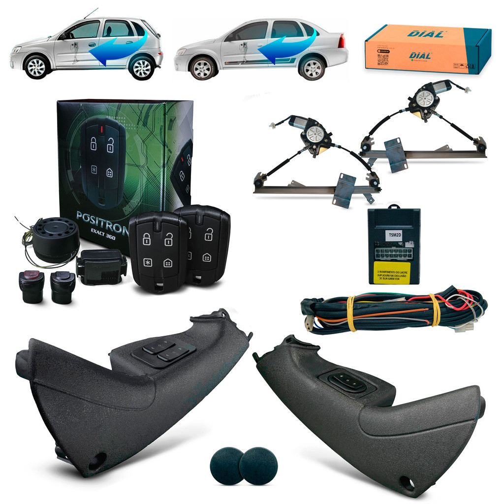 Kit Vidro Elétrico + Alarme Positron Corsa Joy (2003 - 2014) Montana (2007 - 2010)