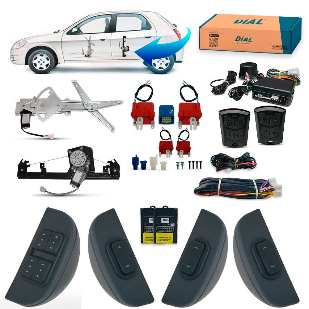 Kit Vidro Eletrico Celta 4 P Ate 2011 Completo +trava Alarme