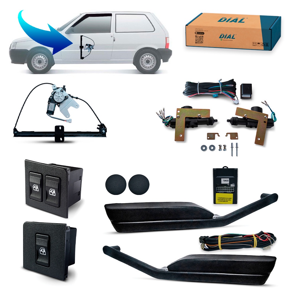 Kit Vidro Eletrico Uno Mille Way 2 Portas + Trava Eletrica