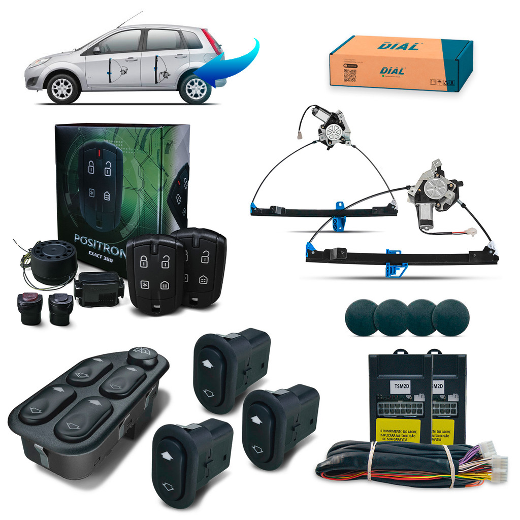 Kit Vidro Elétrico + Alarme Positron Novo Fiesta 4 Portas Completo Após 2002 Inteligente