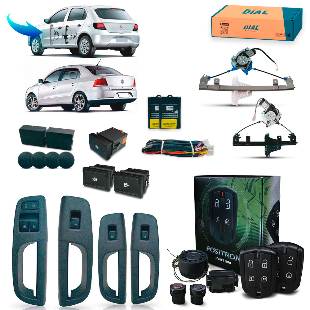 Kit Vidro Elétrico + Alarme Positron Gol G5 Voyage 4 Portas Completo
