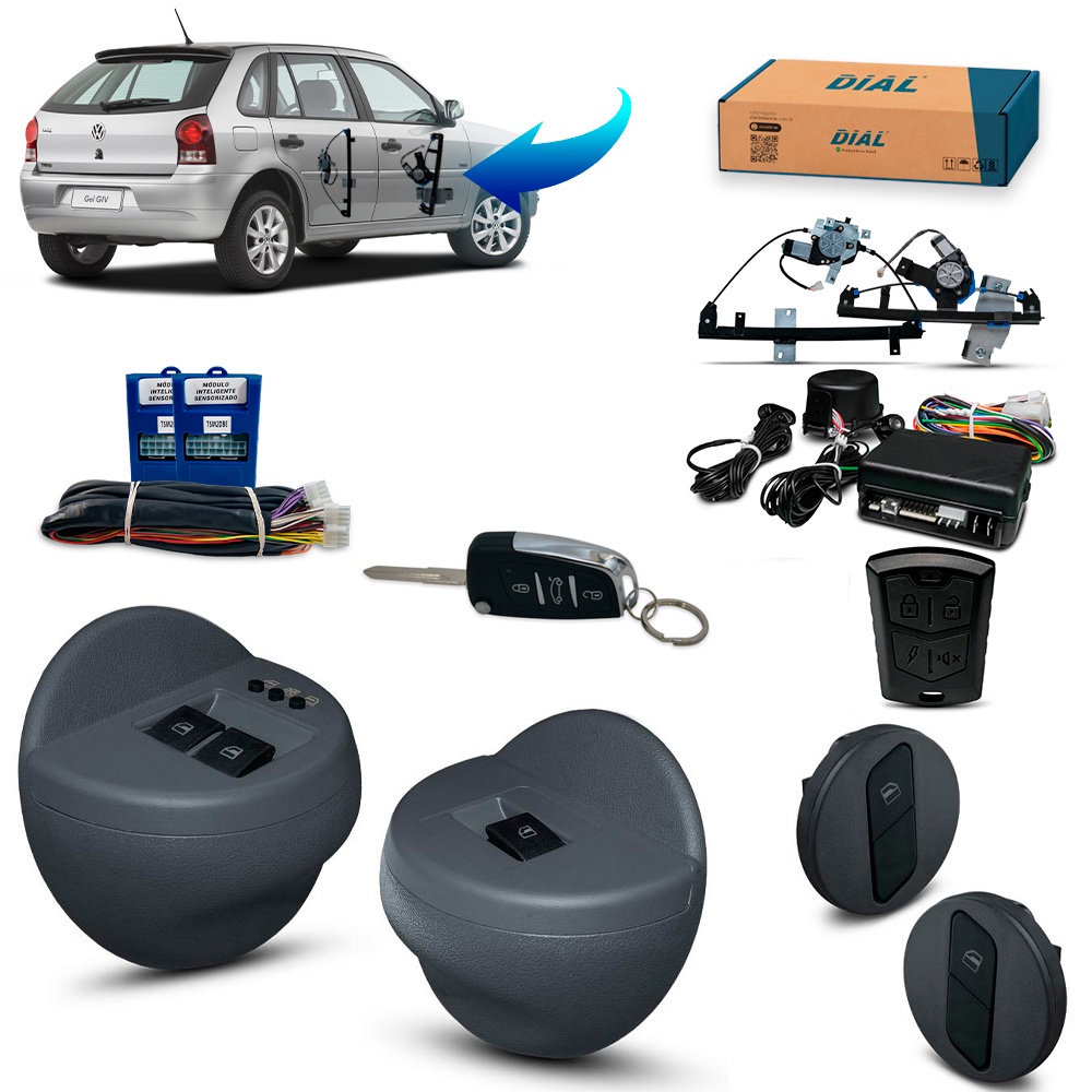 Kit Vidro Elétrico+alarme Canivete Gol G4 4pts Compl Cinza
