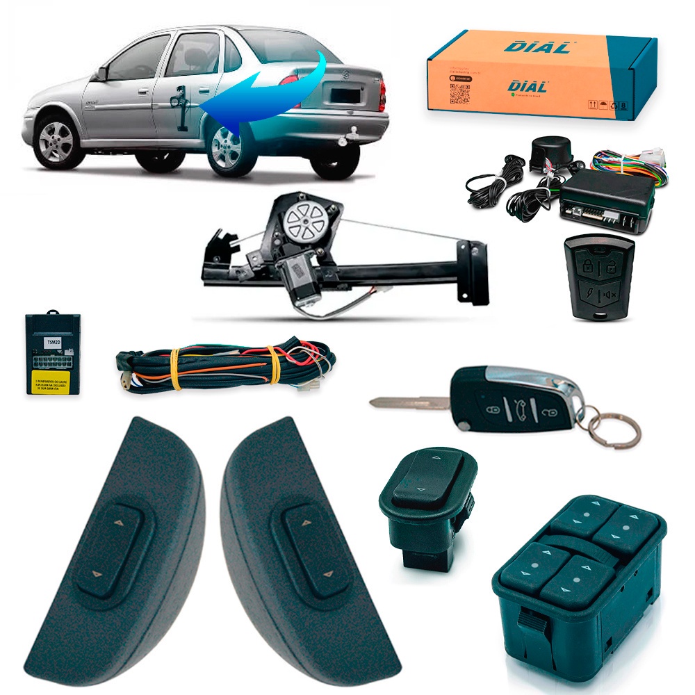 Kit Vidro Elétrico + Alarme c/Canivete Classic 4 Portas Traseiro Inteligente