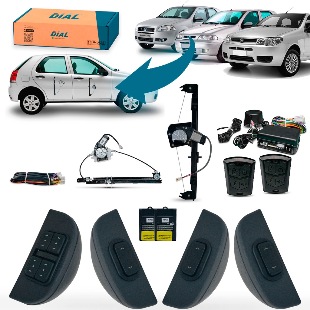 Kit Vidro Elétrico + Alarme Palio 4p Completo Sub Do Celta