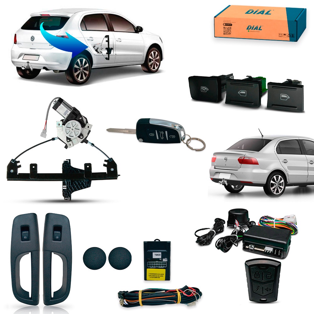Kit Vidro Elétrico + Alarme c/Canivete Gol G6 Voyage GVI Traseiro Inteligente
