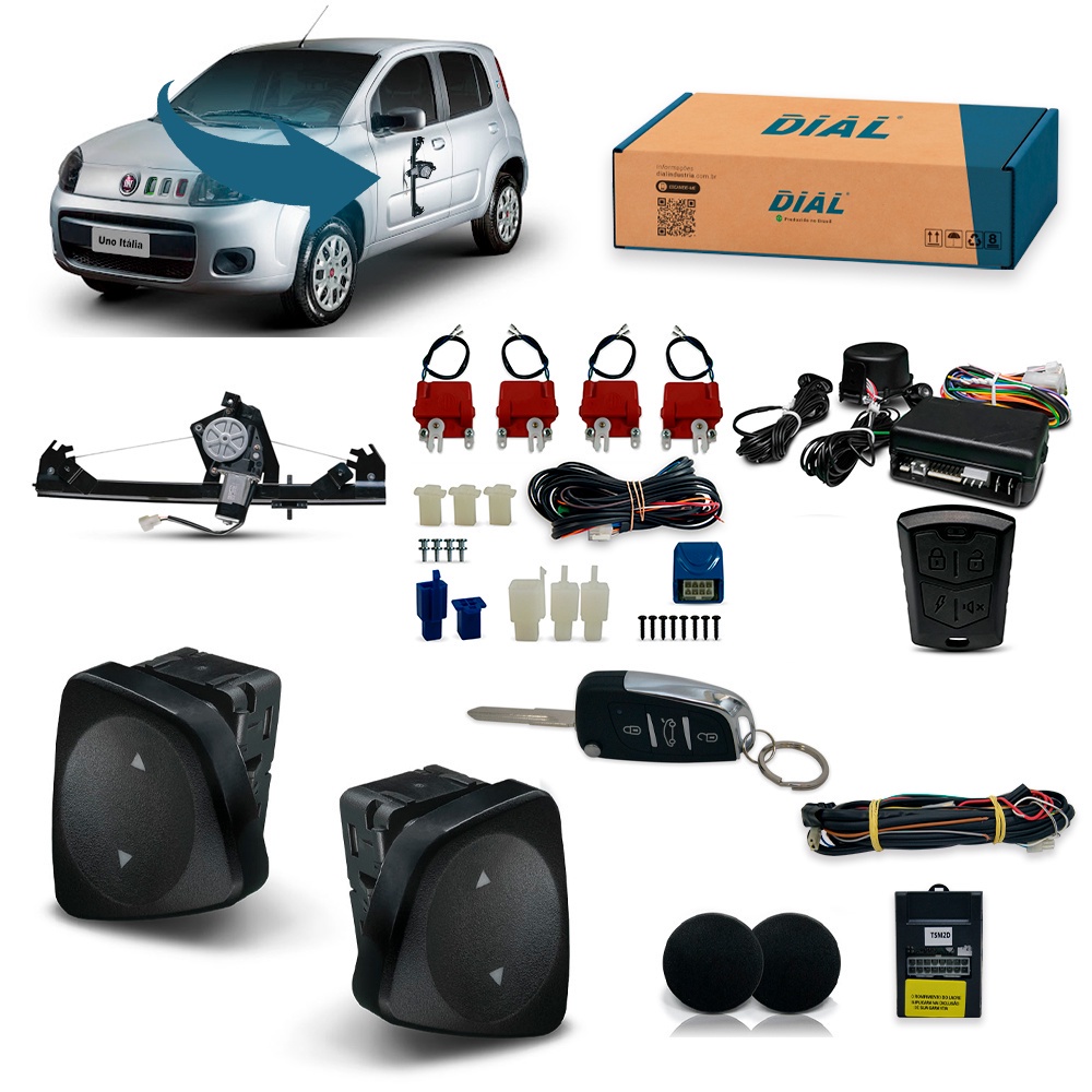 Kit Vidro Eletrico + Trava e Alarme c/Canivete Novo Uno 4P Diant Apos 2010 Inteligente