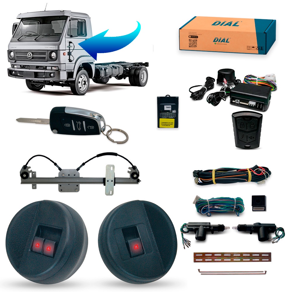 Kit Vidro Eletrico + Trava e Alarme c/Canivete Cam VW Worker Delivery 07/ Acabam G4 Inteligente - 12v