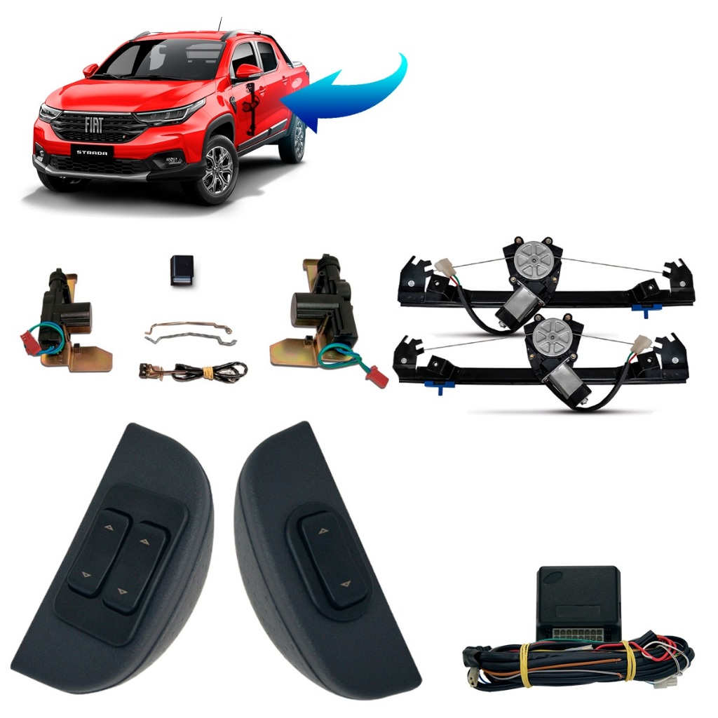 Kit Vidro Eletrico + Trava Nova Strada APÓS 2020 Cabine Dupla 4P dianteiro Inteligente