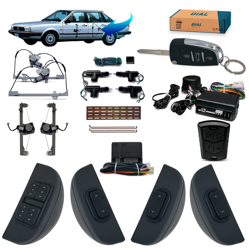 Kit Vidro Eletrico + Trava e Alarme c/Canivete Santana 4P Completo 1986a1998 Inteligente