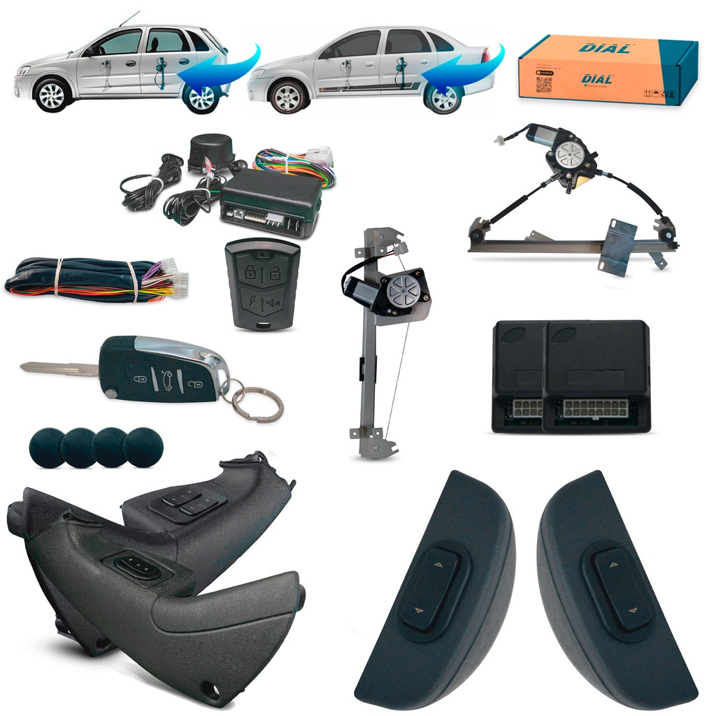 Kit Vidro Elétrico + Alarme c/Canivete Corsa Joy Maxx 4P Completo