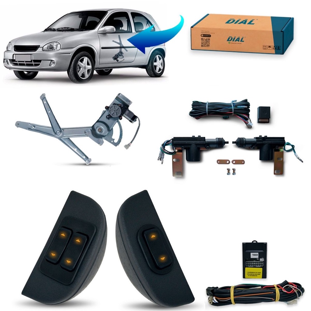 Kit vidro Eletrico + Trava Corsa 2P Pickup Corsa (94/01) Acabam Celta