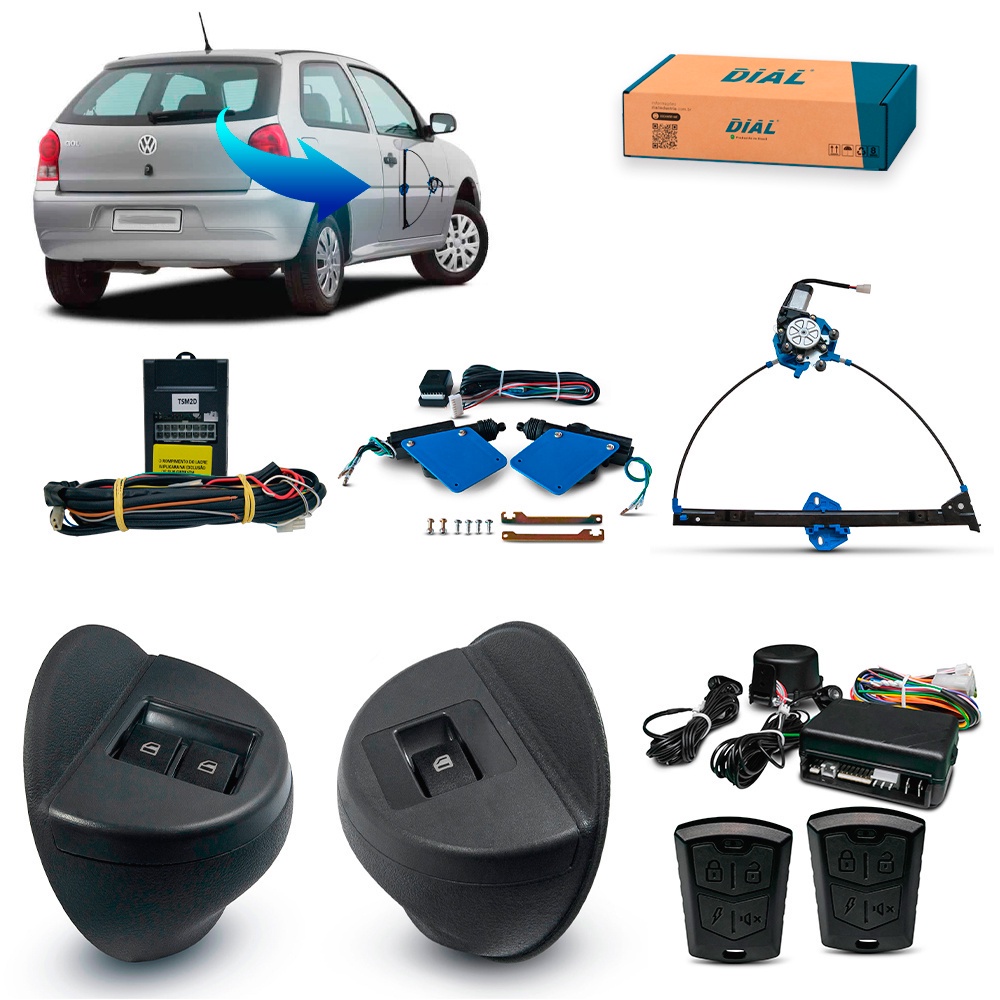 Kit Vidro Elétrico + Trava + Alarme Gol G4 2 Portas Inteligente