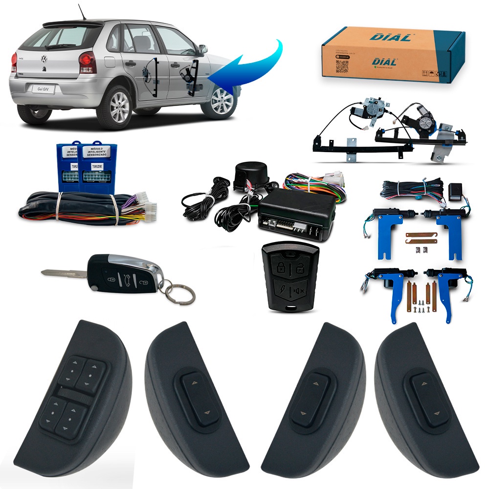 Kit Vidro Eletrico + Trava e Alarme c/Canivete Gol G4 Parati 4P Completo Sub N. Celta Inteligente
