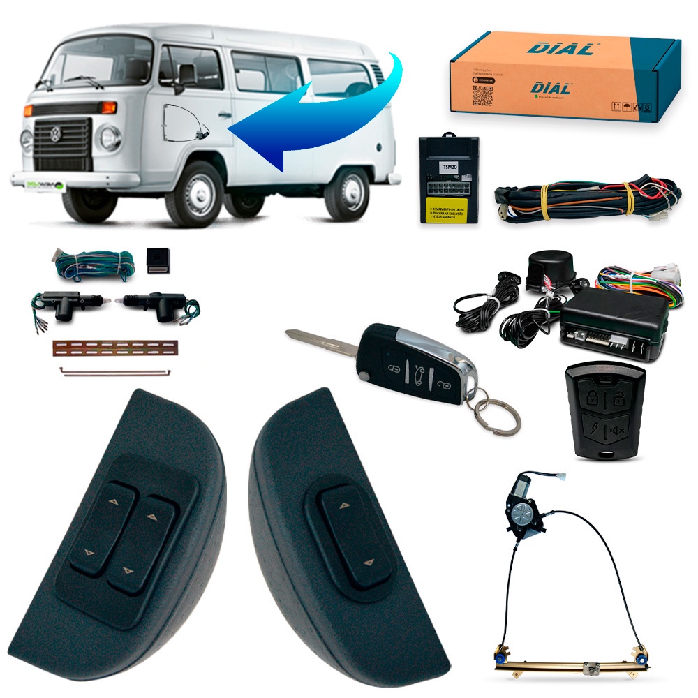 Kit Vidro Eletrico + Trava e Alarme c/Canivete VW Kombi Inteligente