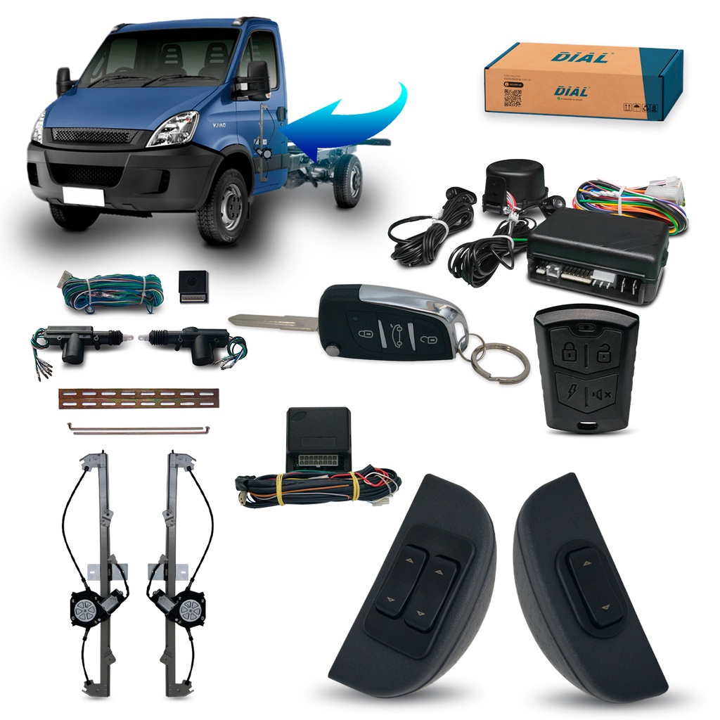 Kit Vidro Eletrico + Trava e Alarme c/Canivete Iveco Daily 35s14 45c14 55c17 40s16 70c16 (2008/2020)
