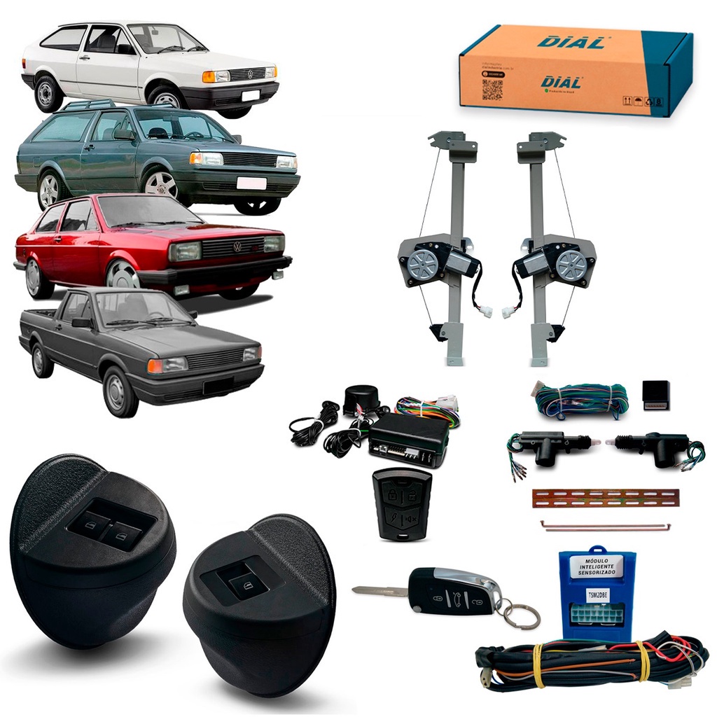 Kit Vidro Eletrico + Trava e Alarme c/canivete Gol Saveiro Parati Voyage Quadrado Inteligente Acabam Gol G4