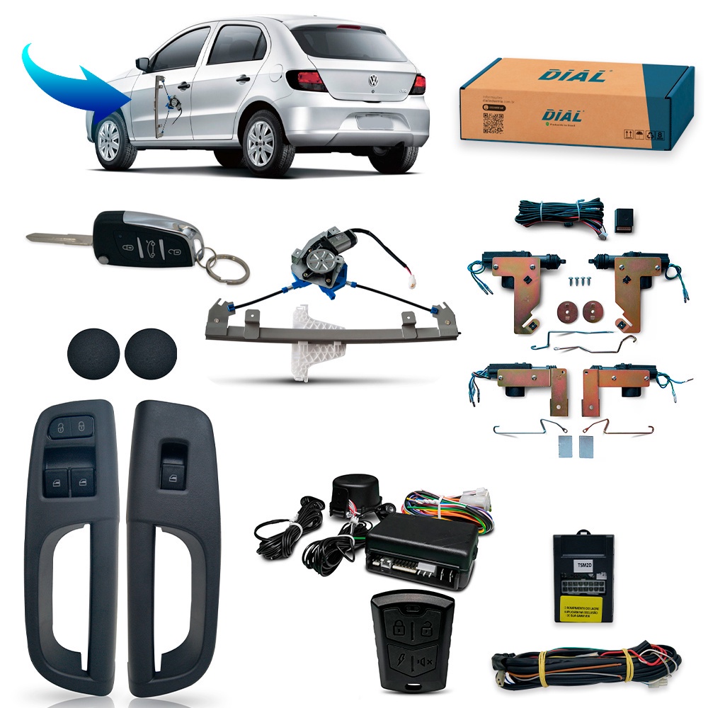 Kit Vidro Eletrico + Trava + Alarme c/Canivete Gol G5 G6 G7 Voyage Dianteiro Inteligente