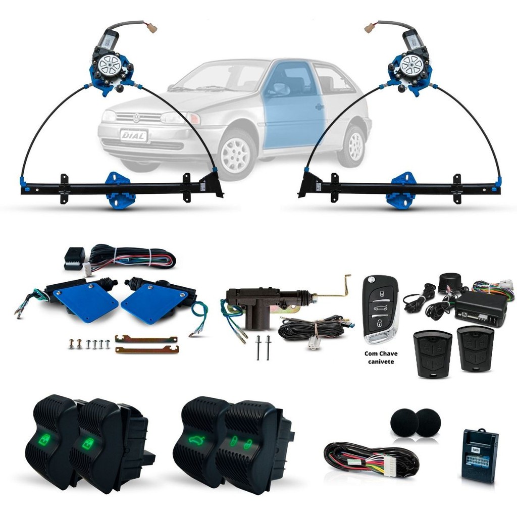 Kit Vidro Elétrico + trava +malas + Alarme C/canivete Gol Bola G2 2 Portas Inteligente