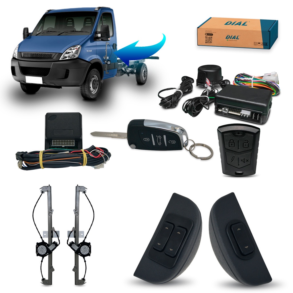 Kit Vidro Elétrico + Alarme c/Canivete Iveco Daily 35S14/45C14/45S17/55C17/40S16/70C16 (08 /) 12v Inteligente