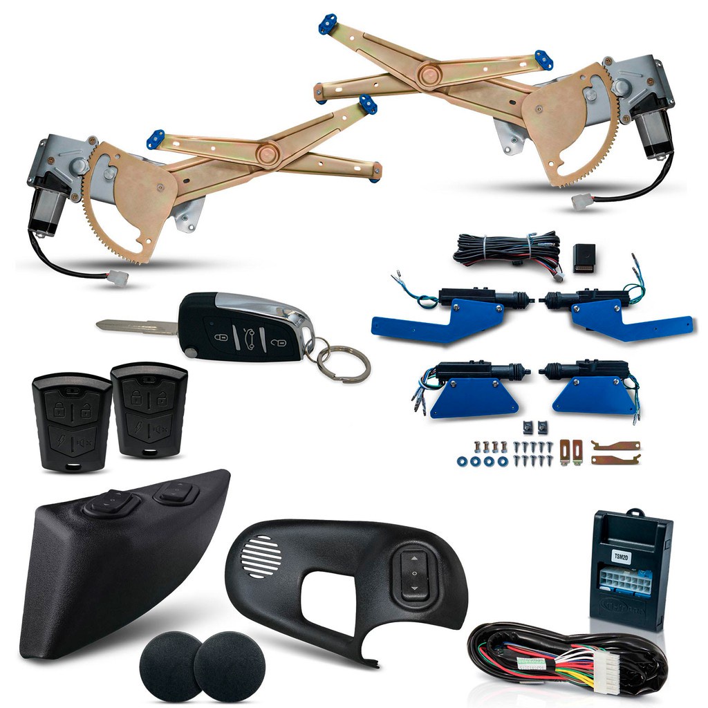 Kit Vidro Eletrico + Trava + Alarme Canivete Classic 4 Portas Dianteira Inteligente