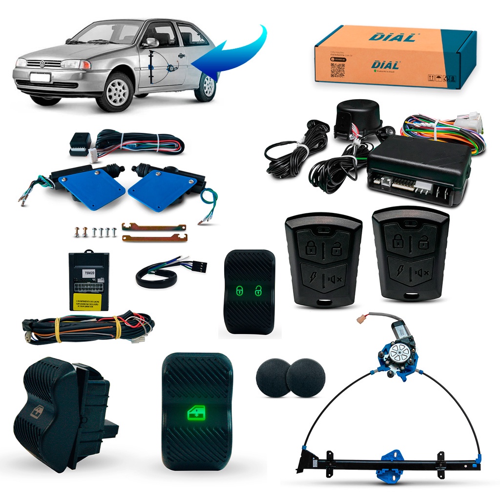 Kit Vidro Elétrico + Trava Eletrica + Trava Porta-Malas + Alarme Look-Out Gol Bola G2 2 Portas Inteligente