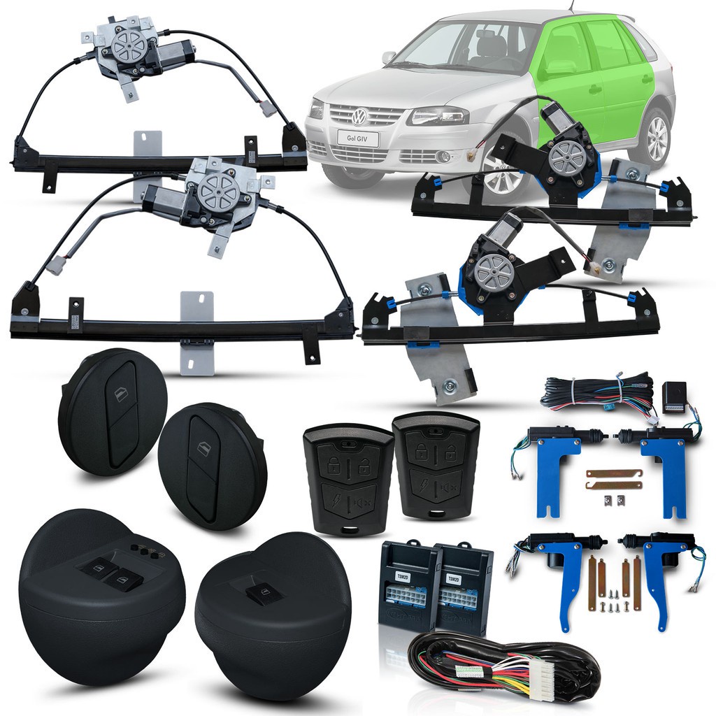 Kit Vidro Eletrico + Trava + Alarme Gol / Parati G4  4 Portas Completo Inteligente