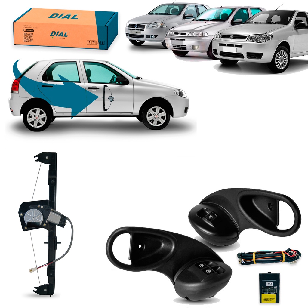 Kit Vidro Eletrico Palio Young Strada acabamento Concha Inteligente