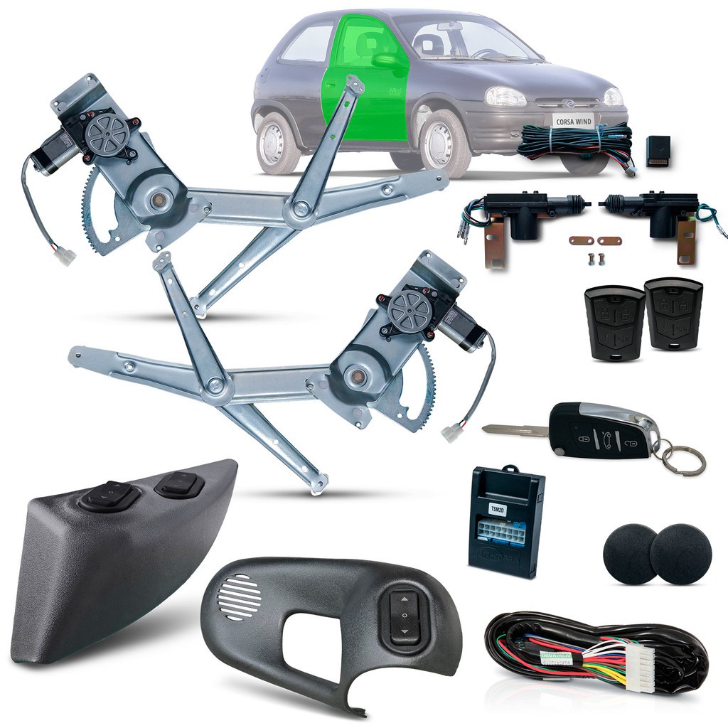 Kit Vidro Eletrico + Trava + Alarme Canivete Corsa Wind 2 Portas Inteligente