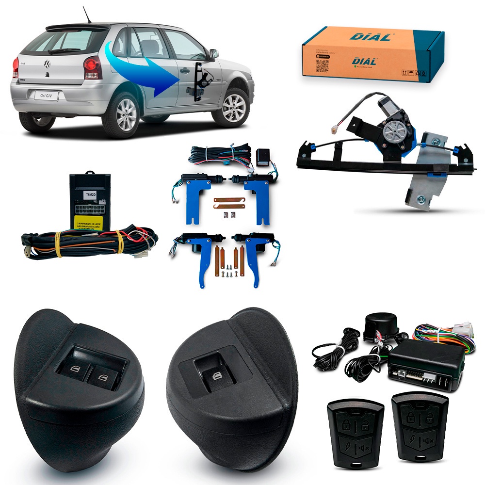 Kit Vidro Elétrico + Alarme + Trava Eletrica Gol G4 4 Portas Dianteiro Inteligente