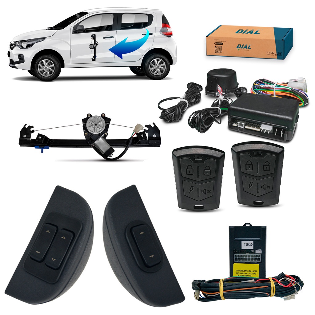 KIT de Vidro Elétrico Fiat Mobi 4P Dianteiro + Botão e Moldura e Alarme