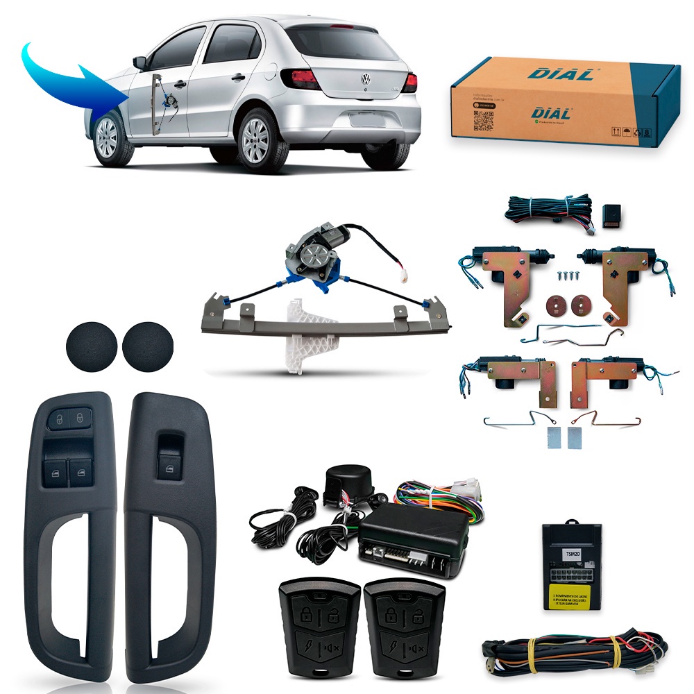 Kit de Vidro Eletrico + Trava Eletrica + Alarme Look-Out Gol Voyage G5 G6 G7 G8 4 Portas Dianteiro
