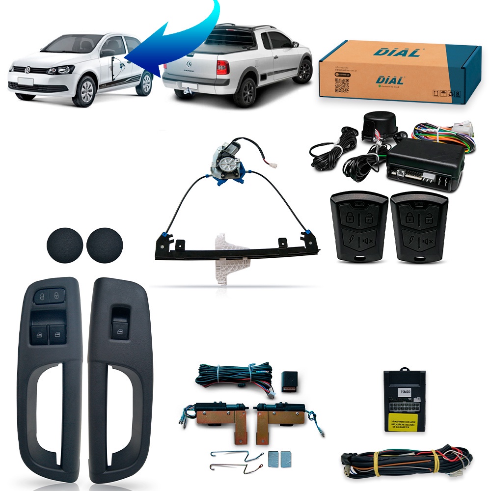 Kit Vidro Eletrico + Trava Eletrica + Alarme Look-Out Gol Saveiro G5 G6 G7 G8 2 Portas Inteligente