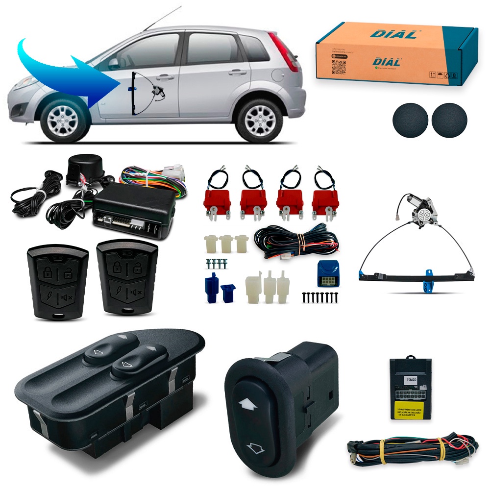 Kit Vidro Eletrico + Trava E Alarme Fiesta 4 Portas Dianteiro 2002-2010