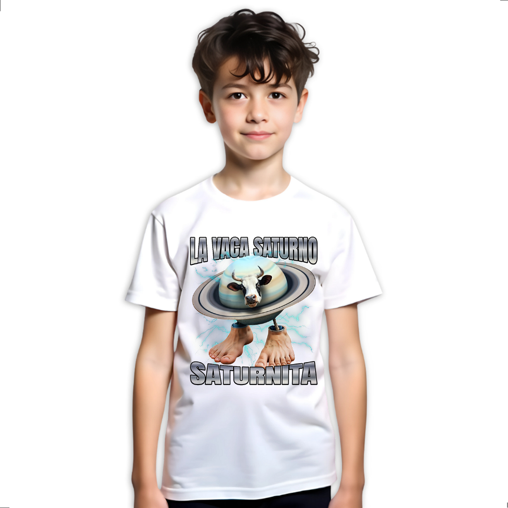 Camiseta Infantil La Vaca Saturno Saturnita Brainrot Tralala Bombardiro Tung Tung Lirili Lk-261