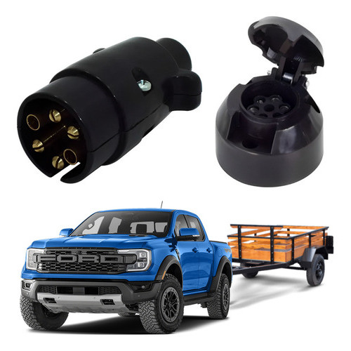 Tomada E Plug Preto Engate Reboque Carretinha 6 Vias Univers