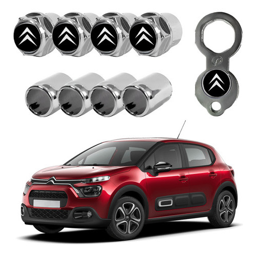 Kit 4 Tampa Pito Bico Válvula Antifurto Universal p/ Pneu Citroen Capa Cromado Resistente Premium DM
