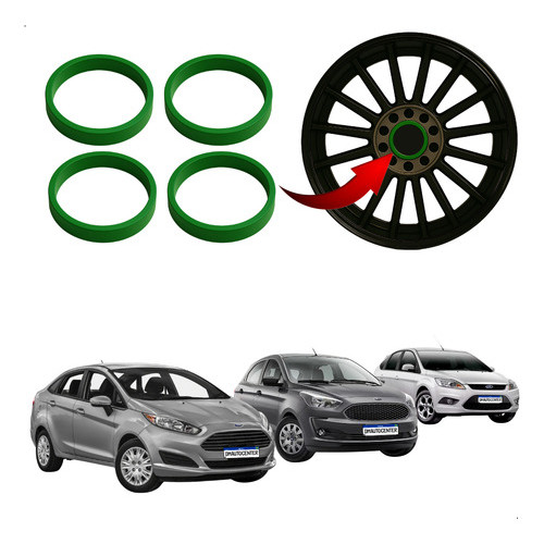 Jogo Anel Centralizador Para Roda Ford Verde Ka Fiesta Focus