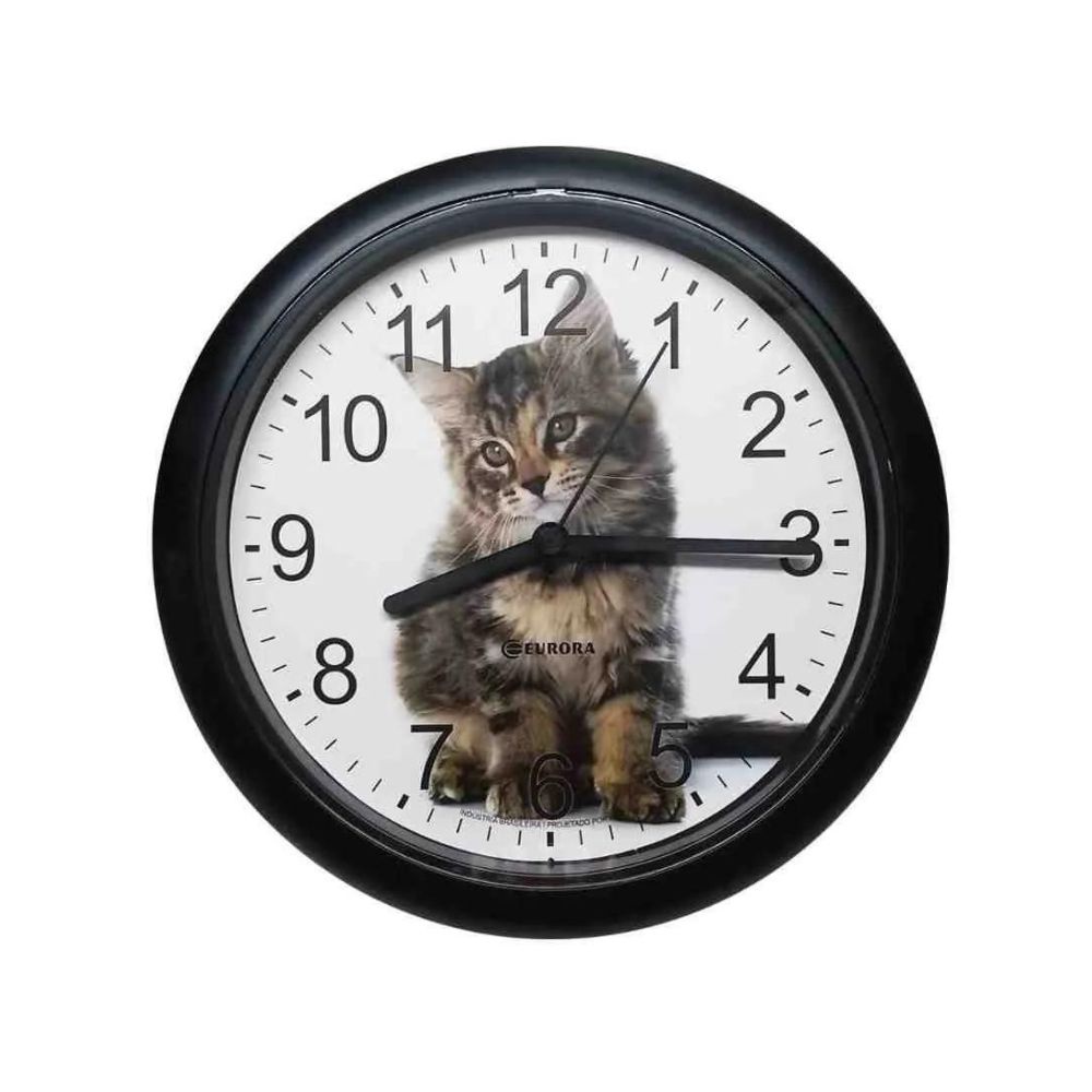 Relógio de Parede Preto Gato Eurora 6588-34 em Oferta na Shopee