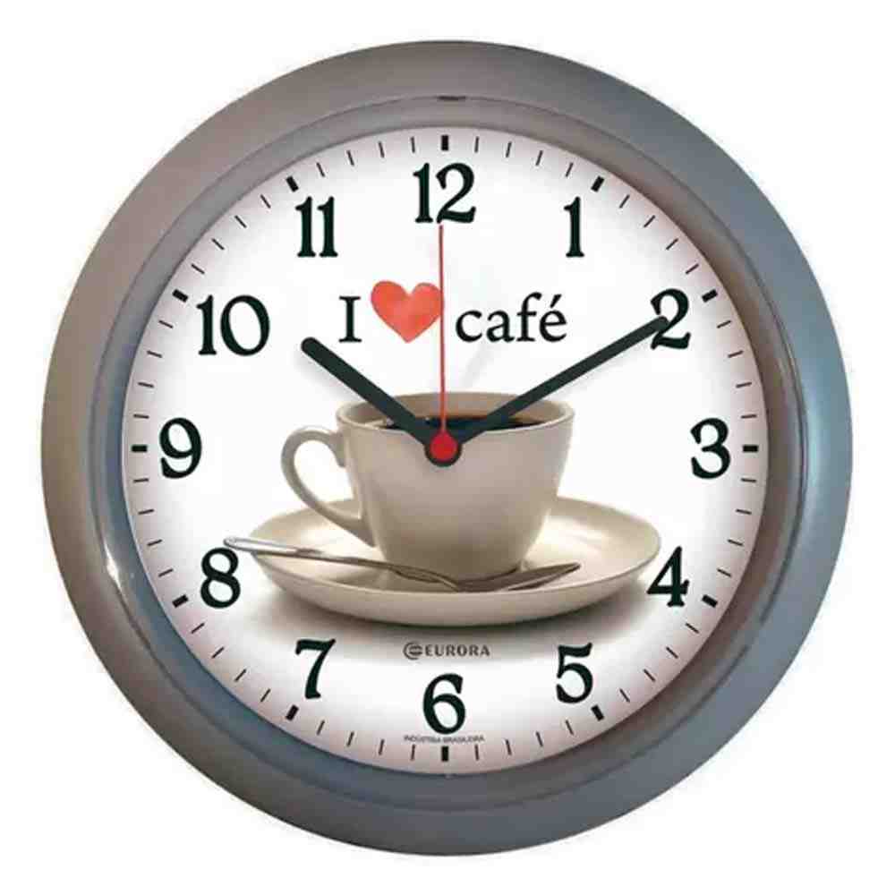 Relógio De Parede Eurora Cozinha Café Cinza 6586