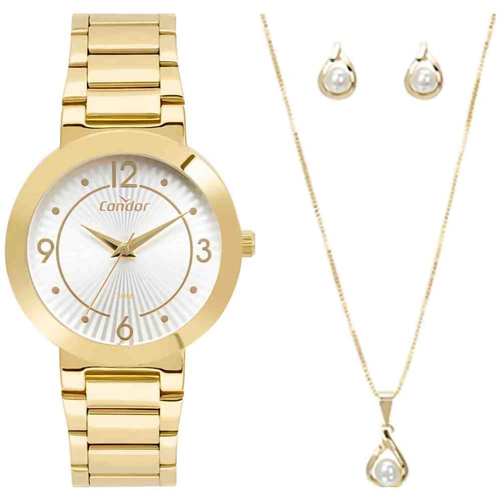 Kit Relógio+Semijoias Condor Dourado Feminino CO2035NNY/K4B em Oferta na Shopee