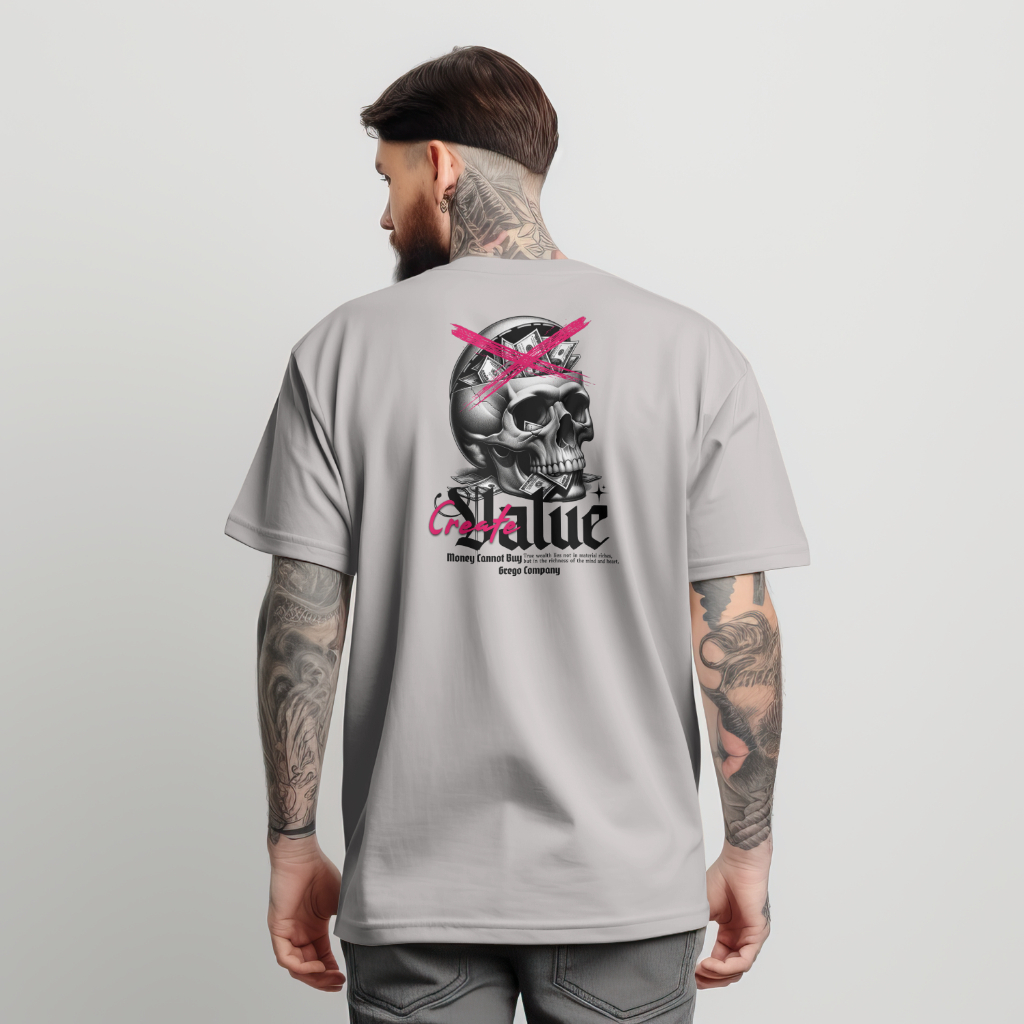 Camiseta Estampada Caveira Money 100% Algodão Moda Street Masculina Malha Reforçada Confortável