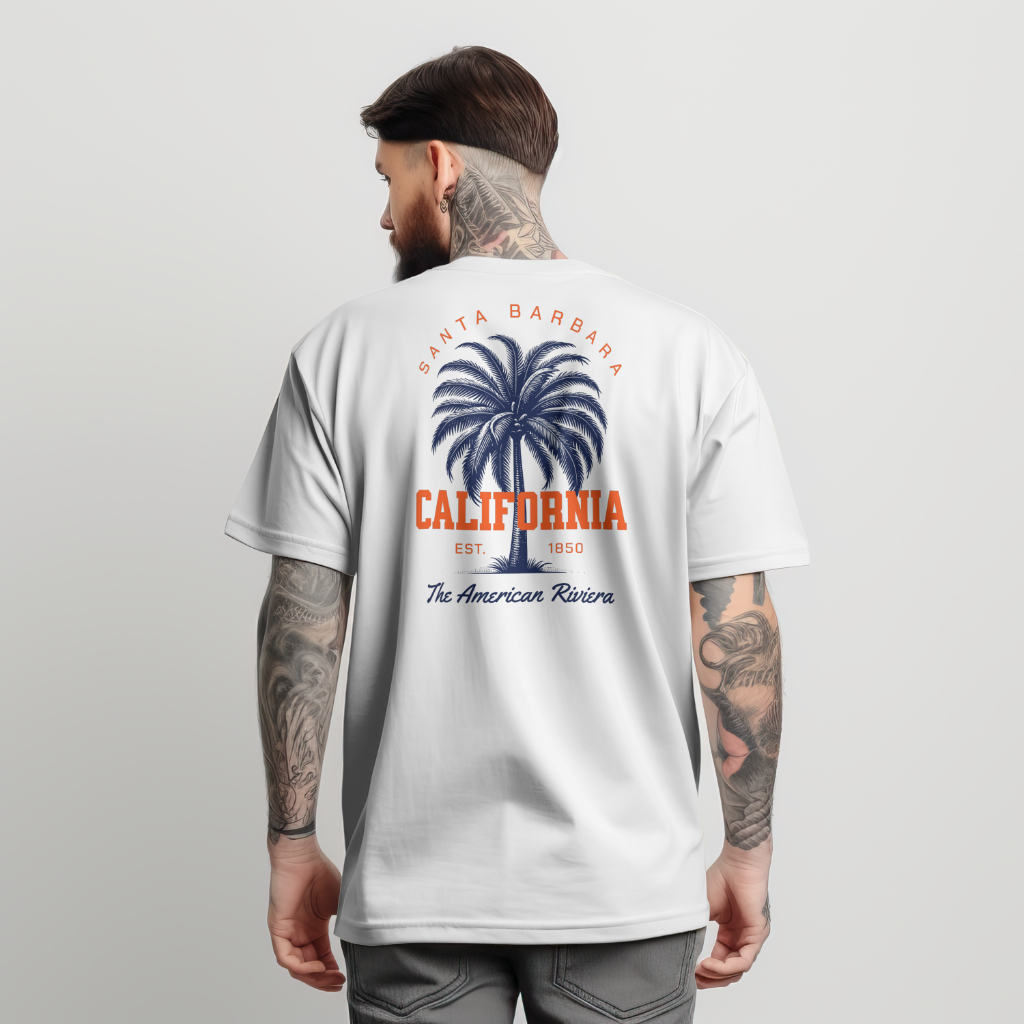 Camiseta Básica Estampa Surf California 100% Algodão Moda Masculina Malha Confortável Reforçada