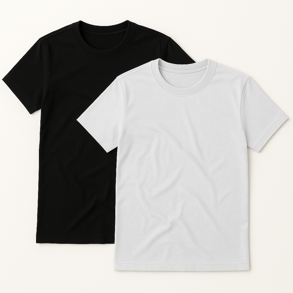 Kit 2 Camisetas Básicas 100% Algodão Moda Masculina Confortável Preto Branco